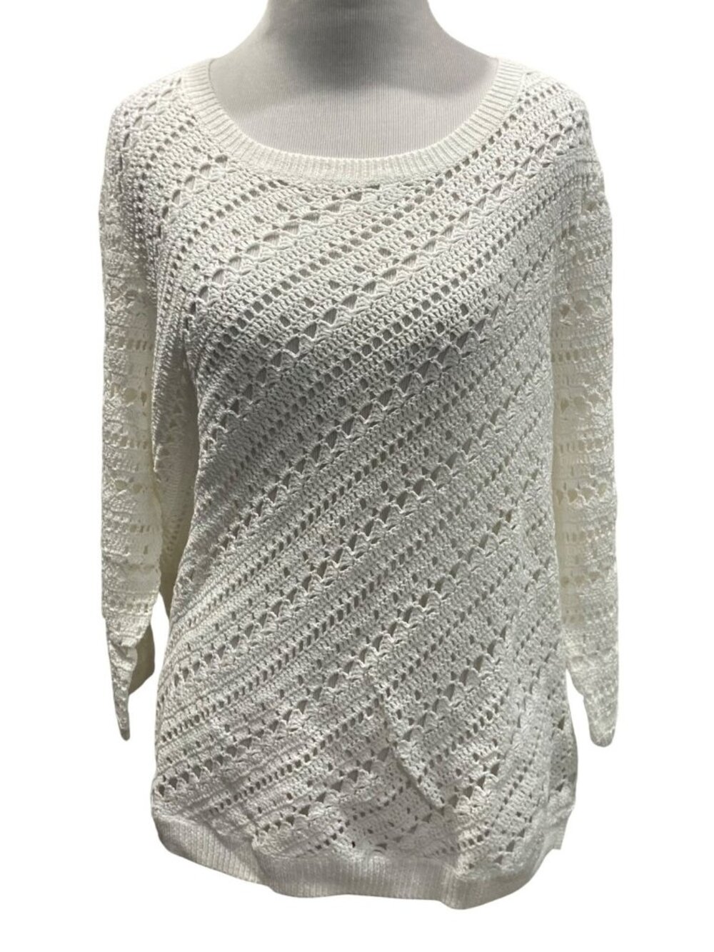 Talbots Open Knit Crochet Sweater Top XLP Coastal Grandma Cottagecore Boho